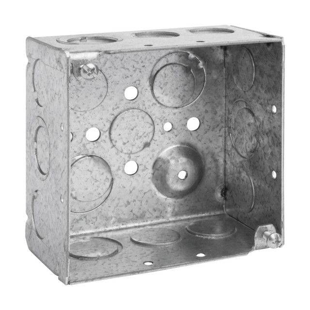 Eaton Crouse-Hinds Four Square Box, 2 1/8 Inch Deep, 1/2 Inch and 3/4 Inch Knockouts, Steel 